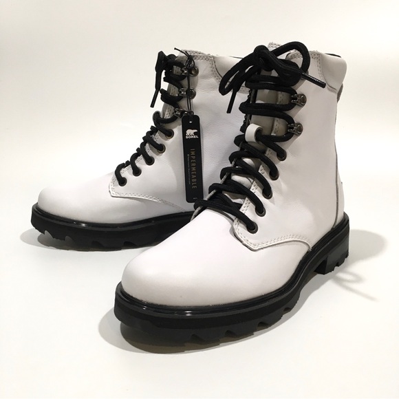 SOREL LENNOX LACE STKD WATERPROOF COMBAT BOOTS -WHITE LEATHER -WOMEN’S US 8 -NEW - Picture 5 of 7
